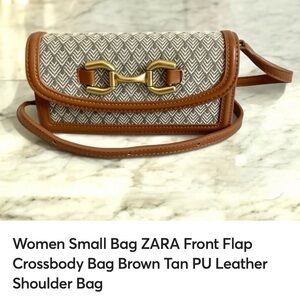 ZARA Tan & Brown Patterned Flap Crossbody Bag